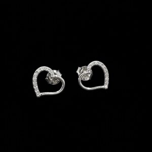 Adorable Heart Shaped Silver Moissanite Stud Earrings