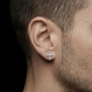 Blingy Long Cross Silver Moissanite Stud Earrings