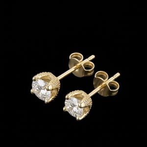 Iced Out Yellow Polished Crown Setting Moissanite Stud Earrings