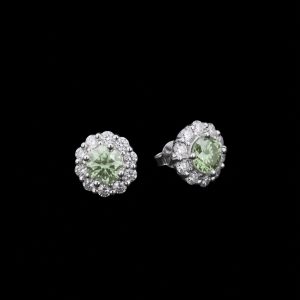 Elegant Green Center Silver Moissanite Stud Earrings