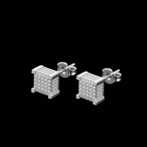 Flashy Cubed Silver Moissanite Stud Earrings