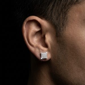 Flashy Cubed Silver Moissanite Stud Earrings
