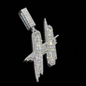 Iced Out Slanted 'H' Silver Moissanite Pendant