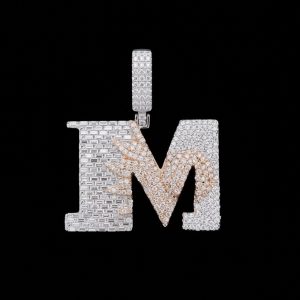 Iced Out Funky Two-toned 'M' Silver Moissanite Pendant
