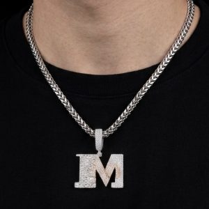 Iced Out Funky Two-toned 'M' Silver Moissanite Pendant
