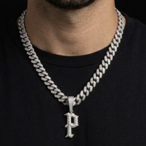 Iced Out 'P' Silver Moissanite Pendant