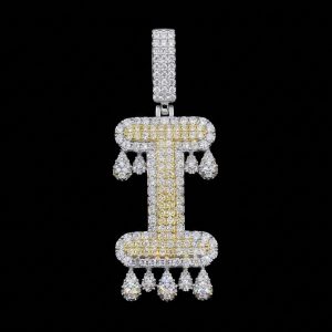 Dripped Out Two-Toned 'I' Silver Moissanite Pendant