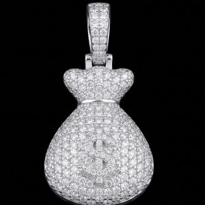 Iced Out Money Bag Silver Moissanite Pendant