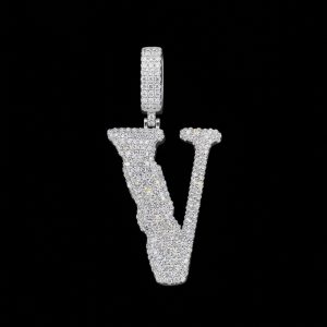 Iced Out 'V' Silver Moissanite Pendant
