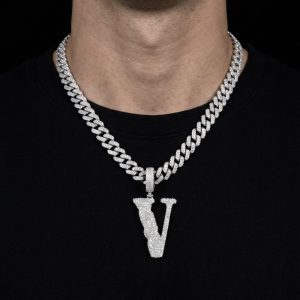 Iced Out 'V' Silver Moissanite Pendant
