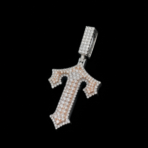 Iced Out Two-toned 'T' Silver Moissanite Pendant