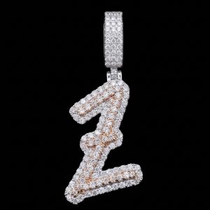 Drippy Two-toned 'Z' Silver Moissanite Pendant