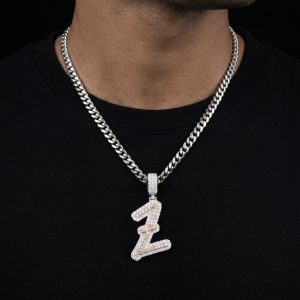 Drippy Two-toned 'Z' Silver Moissanite Pendant