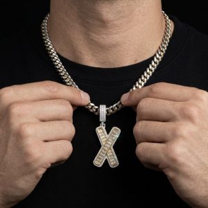 Bordered Bling Yellow Polished 'X' Moissanite Pendant
