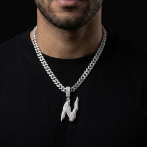 Iced Out 'N' Silver Moissanite Pendant