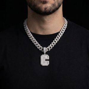 Blinged Out Thic 'C' Silver Moissanite Pendant