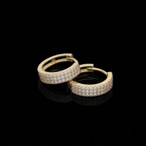 Beautiful Yellow Polished Triple Line Moissanite Hoop Earrings