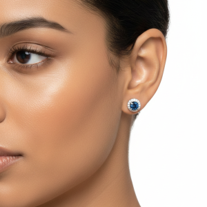 Stunning Blue Stone Silver Moissanite Stud Earrings
