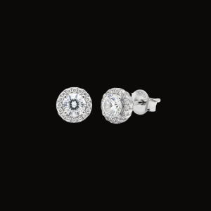 Classy Halo Design Silver Moissanite Stud Earrings