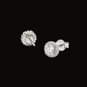Classy Halo Design Silver Moissanite Stud Earrings