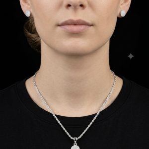 Clustered Stones Ladies' Silver Moissanite Pendant Set w/ Chain