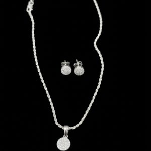 Clustered Stones Ladies' Silver Moissanite Pendant Set w/ Chain