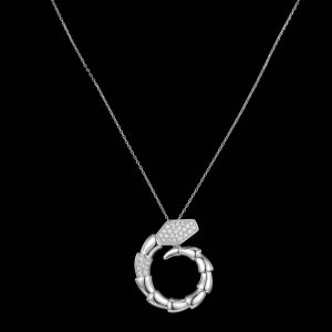 Stylish Serpent Silver Moissanite Pendant w/ Chain