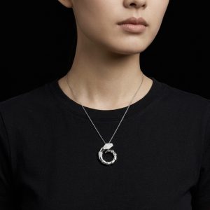 Stylish Serpent Silver Moissanite Pendant w/ Chain