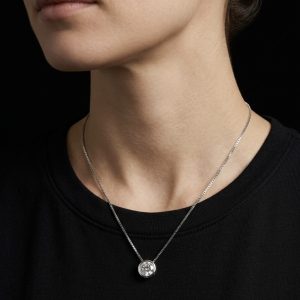 Classic & Sleek Round Silver Moissanite Pendant w/chain