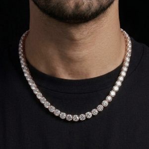 Big Ice Rose Polished Moissanite Tennis Chain - (6.5MM Width)