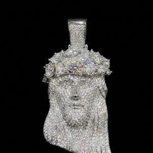 Iced Out Jesus & Crown of Thorns Silver Moissanite Pendant