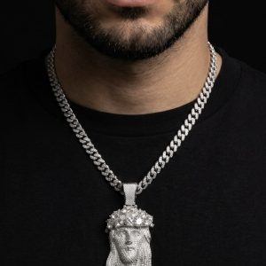 Iced Out Jesus & Crown of Thorns Silver Moissanite Pendant