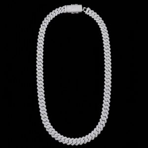 Fully Iced Out Straight Edge Silver Moissanite Cuban Link Chain - 12 MM