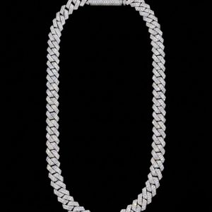 Fully Iced Out Straight Edge Silver Moissanite Cuban Link Chain - 15 MM