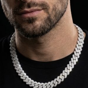 Fully Iced Out Straight Edge Silver Moissanite Cuban Link Chain - 15 MM