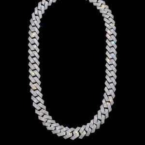 Big Ice Prong-Set Cuban Link Silver Moissanite Chain